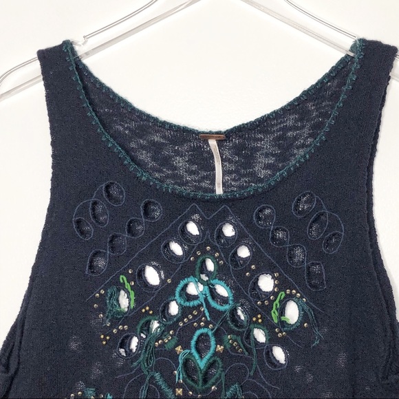 Free People | Boho Blue Knit Tank Top Size XS - Picture 2 of 5